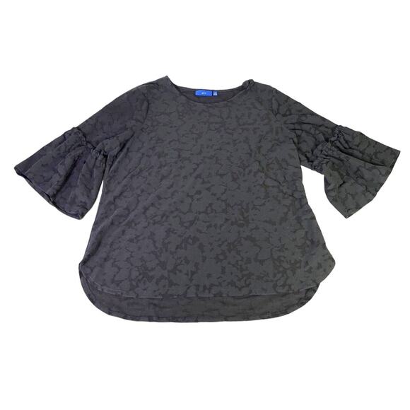 Apt 9 Women Black Blouse Top Size XL Bell 3/4 Sleeve Floral Stretch - Picture 8 of 11